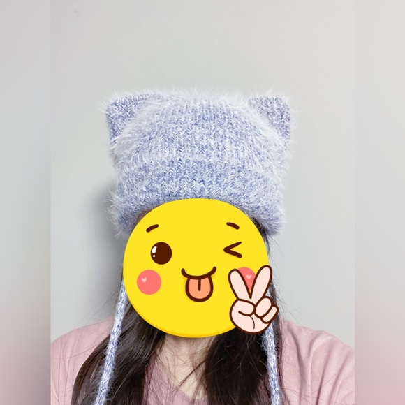 Fuzzy Wool Blend Cat Ear Beanie with Pom Pom - Picture 3 of 6